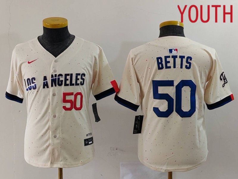 Youth Los Angeles Dodgers 50 Betts Cream Fashion Nike Game MLB Jersey style 7032